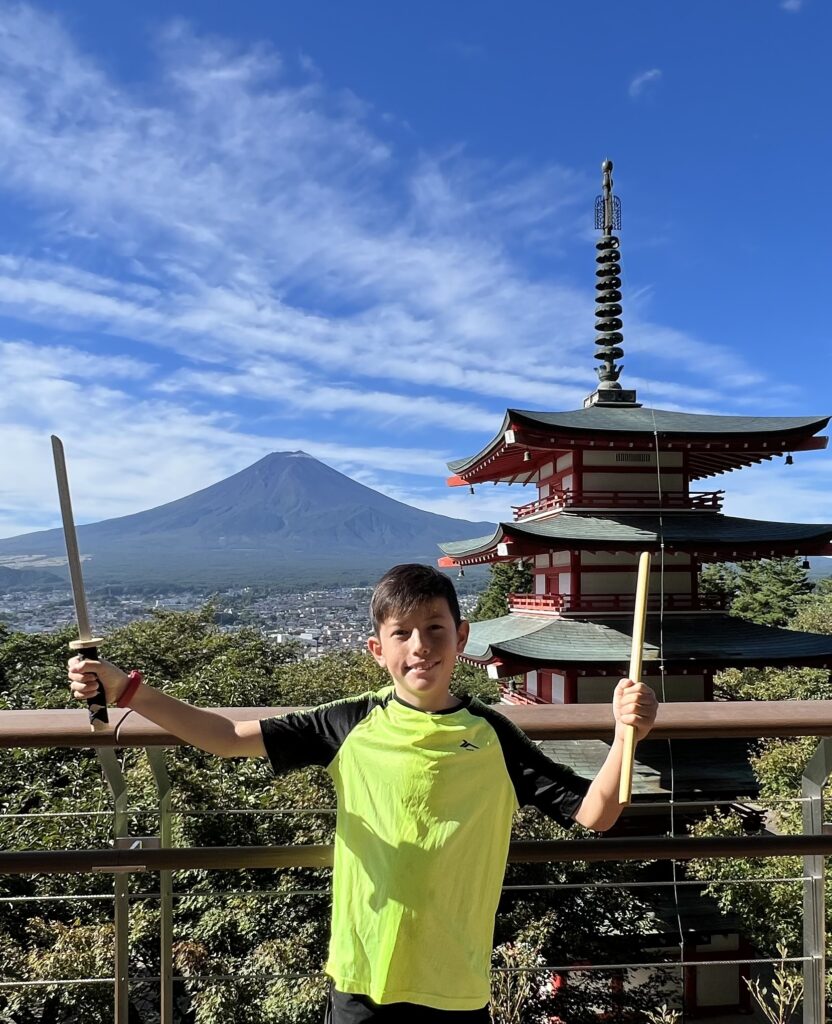 Mt Fuji Storied Pagoda With Wagasa Japanese Parasol Flowers Lake