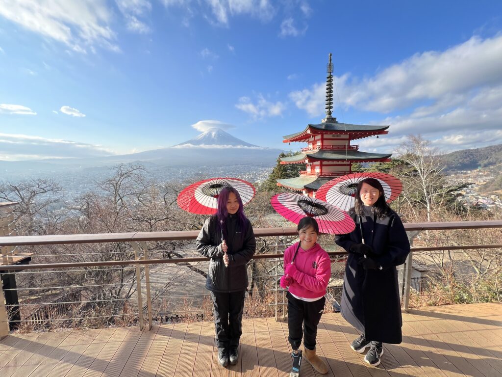 Mt Fuji Storied Pagoda With Wagasa Japanese Parasol Lake