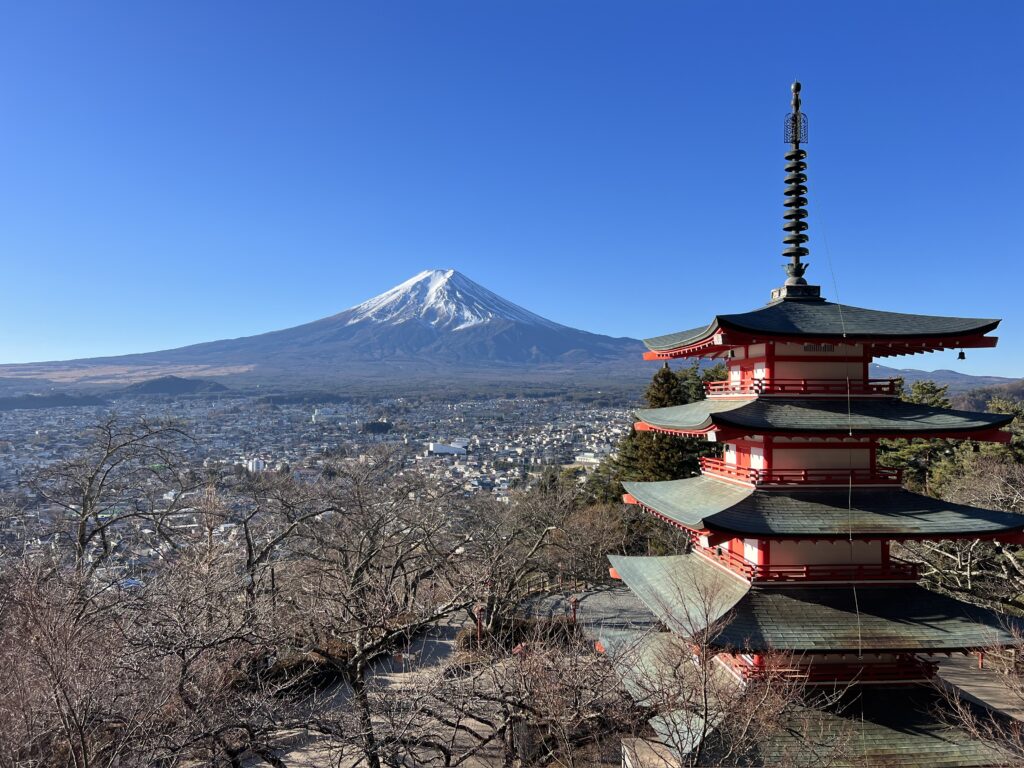 Mt Fuji 5storied Pagoda With Wagasa Japanese Parasol Lake